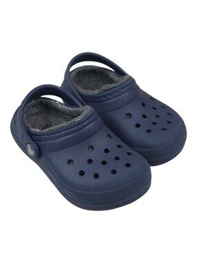 Crocs Clogs Kids Size C8 Fuzzy Lined Classic Clog Slip-On Shoes Navy Blue 7.5 in